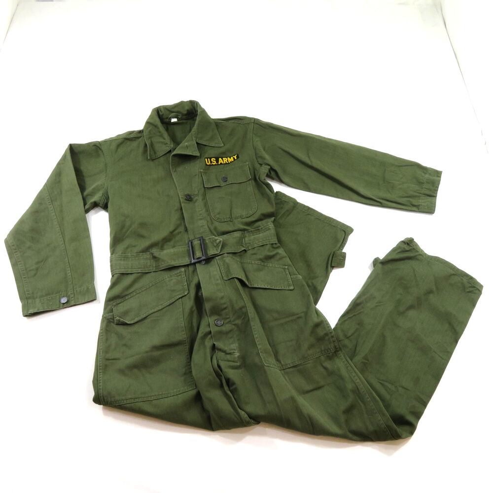 US Army HBT Mechanic Coveralls 13 Star Buttons Green Sz 36R 1940s 50s